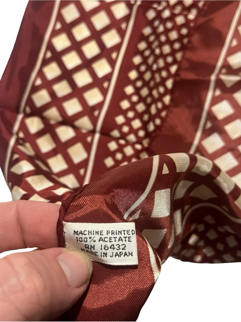 Vtg Burgundy Geometric Lattice Acetate Square Scarf Sz 21x21 Japan MCM Mod Ombre